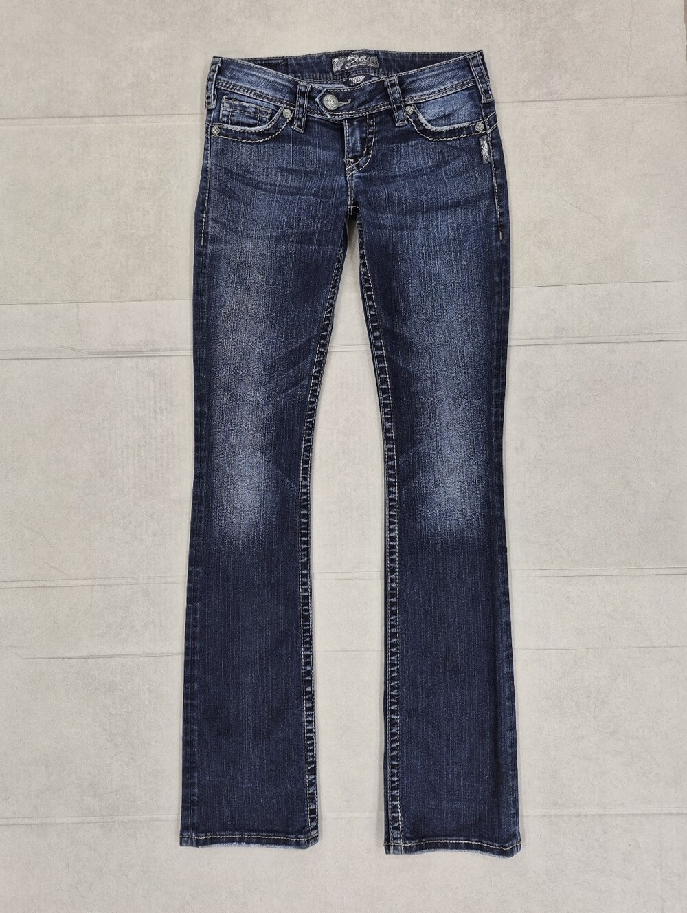 Silver Jeans Tuesday women's 26 x34 Long dark wash low rise bootcut stretch